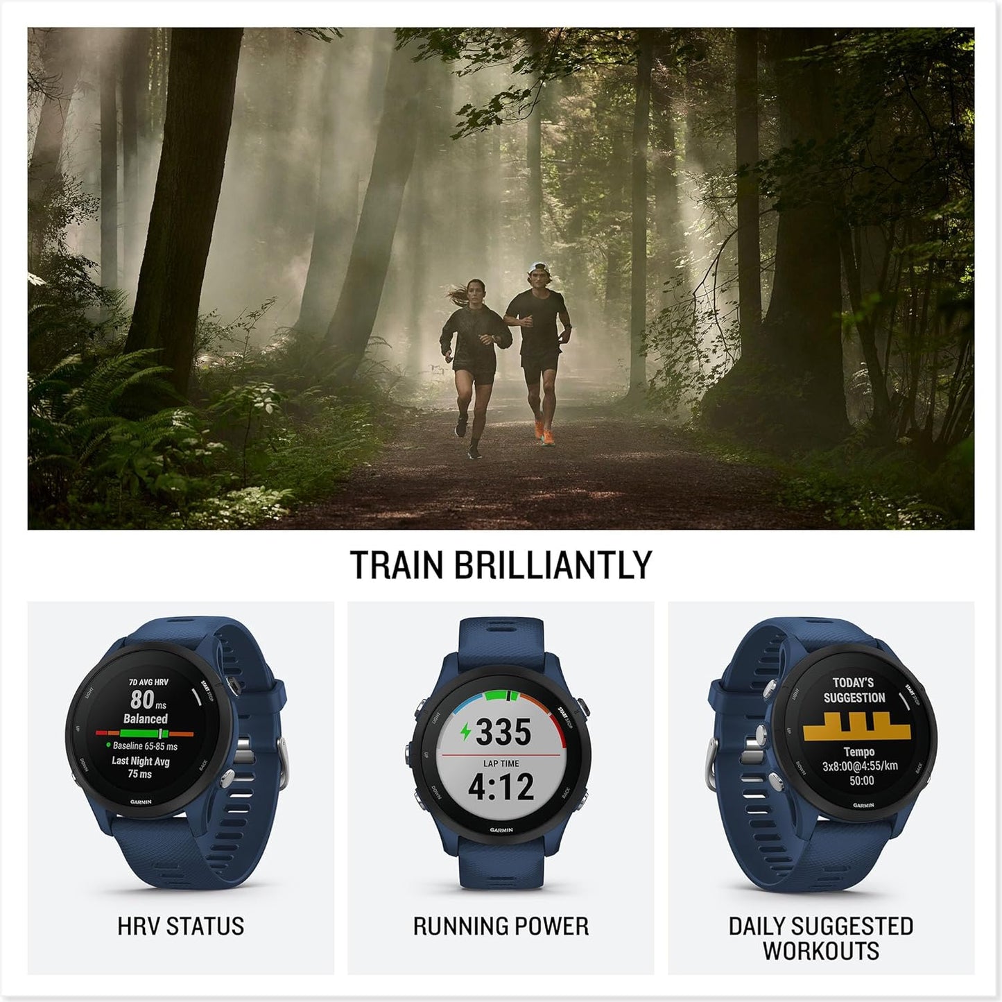 Forerunner 255 Easy to Use Lightweight GPS Running Smartwatch, Advanced Training and Recovery Insights,Safety and Tracking Features Included, up to 14 Days Battery Life, Slate Grey