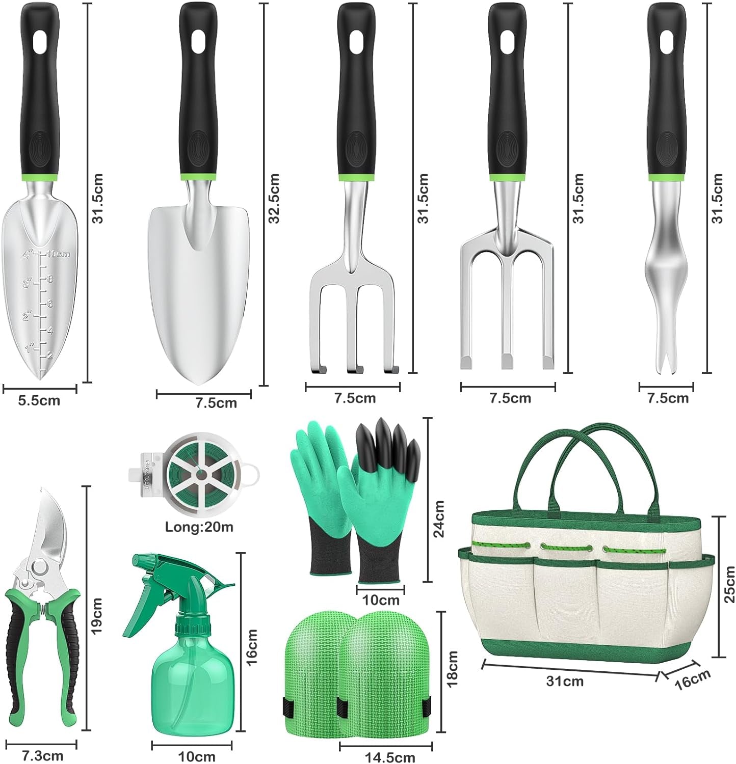 Garden Tools, 11 Pieces Gardening Tools, Stainless Steel Garden Tools Set Hand Tools Gift Kit with Heavy Duty Tool Bag, Gardening Gifts for Women & Men