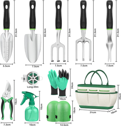 Garden Tools, 11 Pieces Gardening Tools, Stainless Steel Garden Tools Set Hand Tools Gift Kit with Heavy Duty Tool Bag, Gardening Gifts for Women & Men