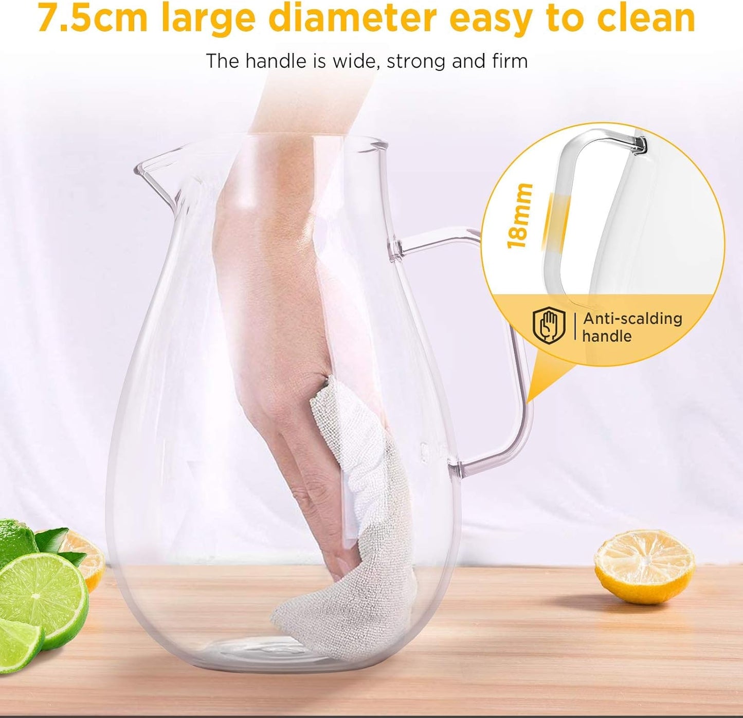 Glass Pitcher 2.0 Liter Fridge Jug 68 Ounces Carafes 304 Stanless Still Lid with Filter Hot Cold Iced Water Wine Coffee Milk Tea Juice Beverage Bottle with Stir Stick and Brush (2000Ml)