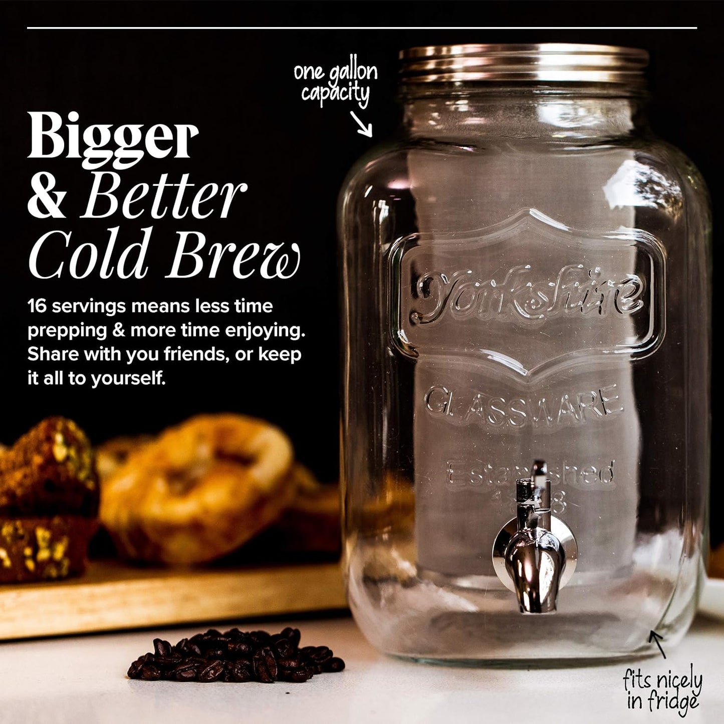 Cold Brew Maker - Iced Coffee Makers - Glass Mason Jar W/Stainless Steel Spout - Removable Filter - Airtight Jug W/Tap - Approx 4 Litres