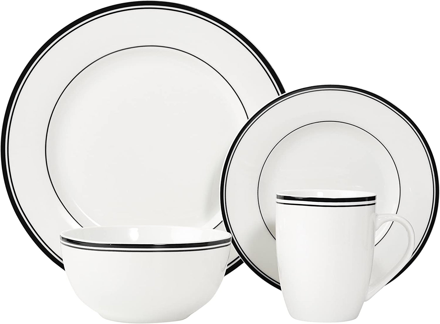 Cafe Stripe Dinnerware Set with 16-Pieces - Black