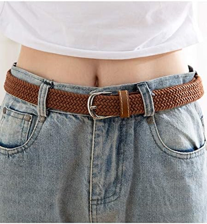 2 Pack Womens Stretch Canvas Braided Belt - Ladies Belts for Jeans, One Size