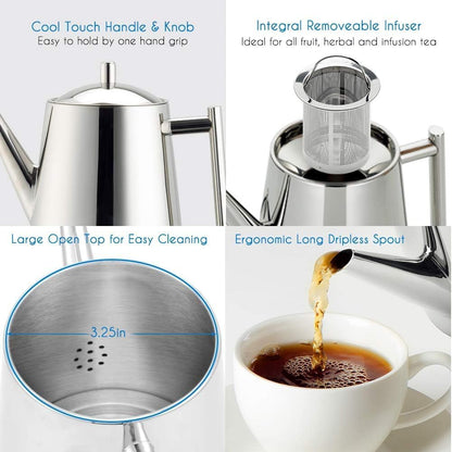 Stainless Steel 1500Ml Teapot with Removeable Infuser Tea Maker for Fruit Herbal and Infusion Tea