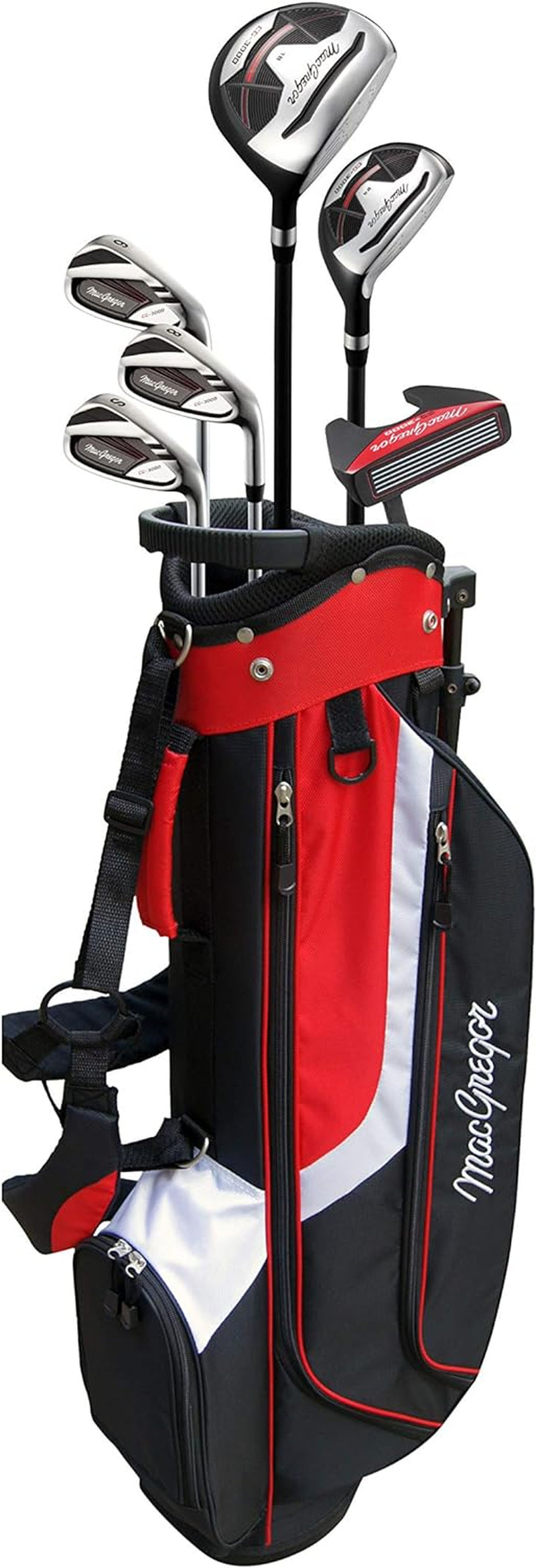 Golf CG3000 Stainless Steel Irons Golf Club & Stand Bag Half Package Set, Mens Right Hand, Black/Red