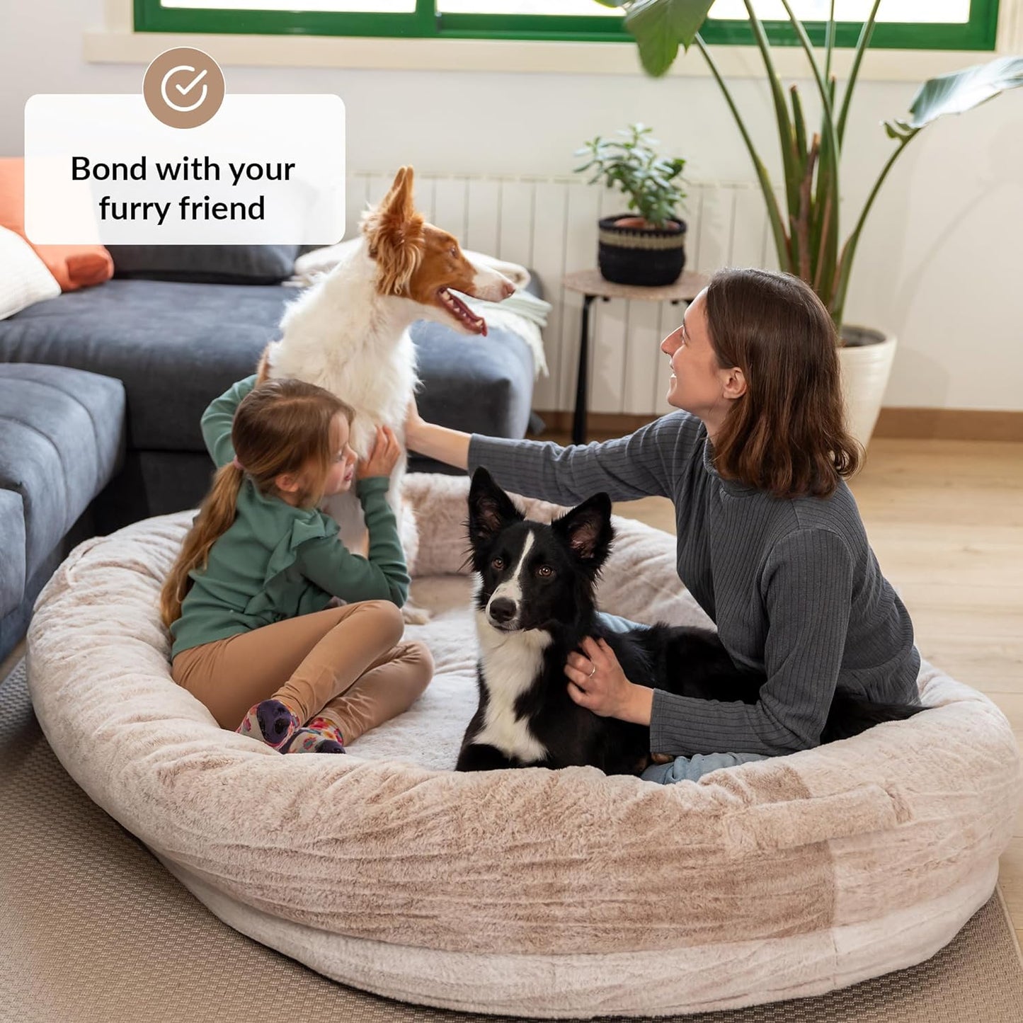 Human Dog Bed for Adults & Furry Friends | Warm & Comfortable Human Sized Dog Bed | Bean Bag Dog Bed | Giant Dog Bed for Humans & Pets | Human Size Dog Bed for Adults | Beige | Detachable Cover