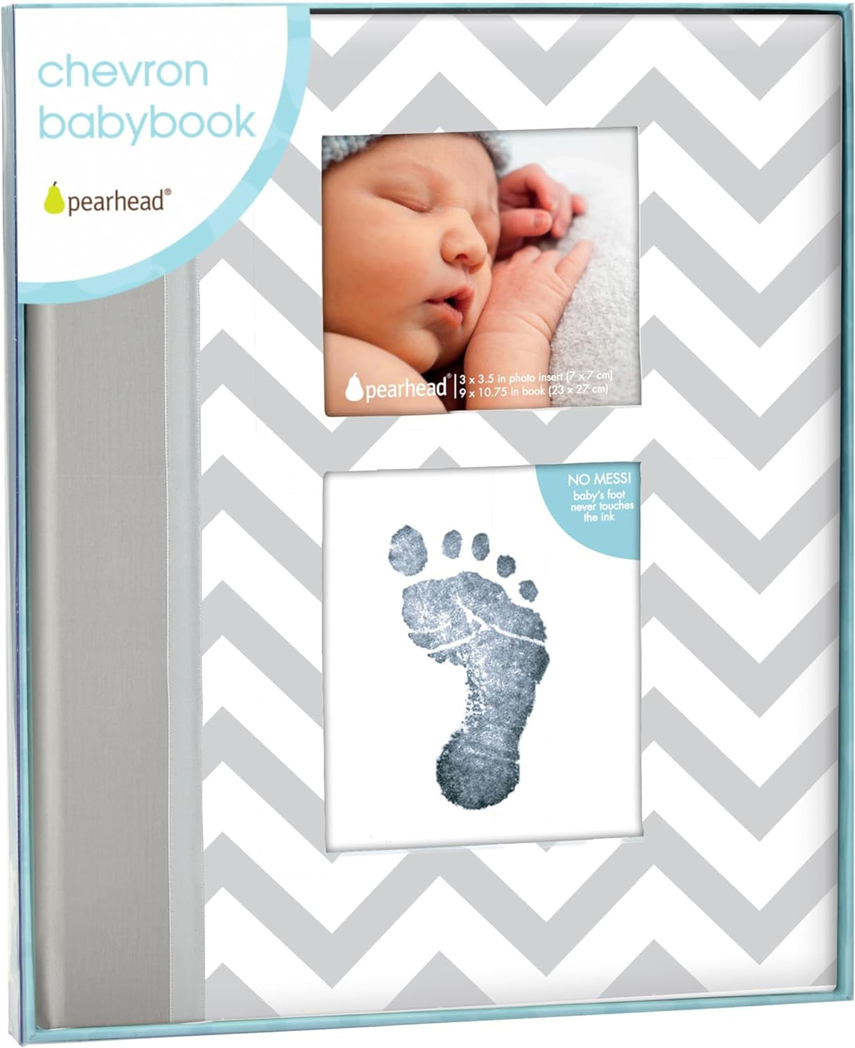 First 5 Years Chevron Baby Memory Book with Included Clean-Touch Baby Safe Ink Pad to Create Baby'S Handprint or Footprint, Keepsake Milestone Journal, UK English Version, Grey