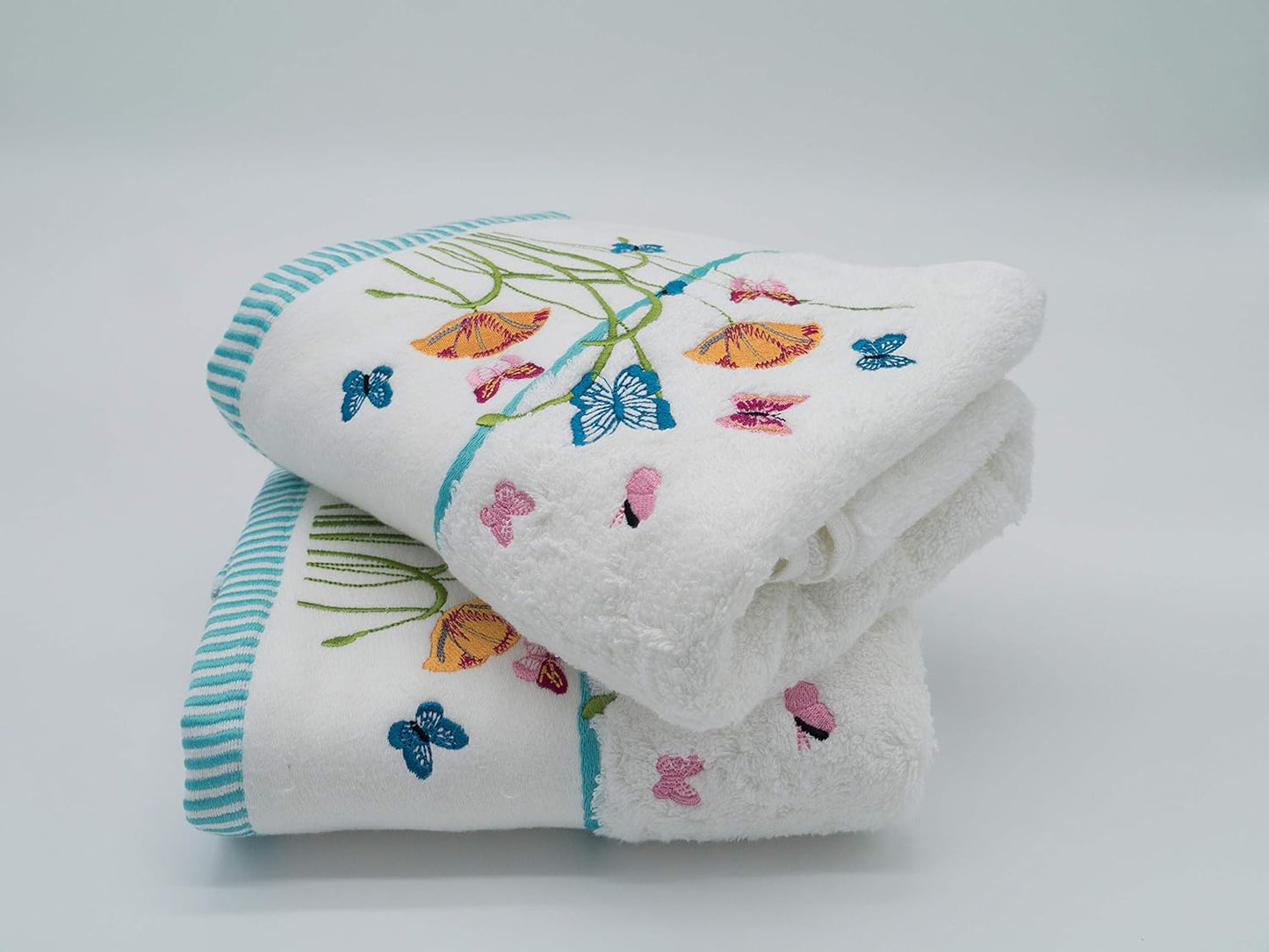 Floral & Butterfly Embroidered Towels (Pack of 2 Hand Towels)