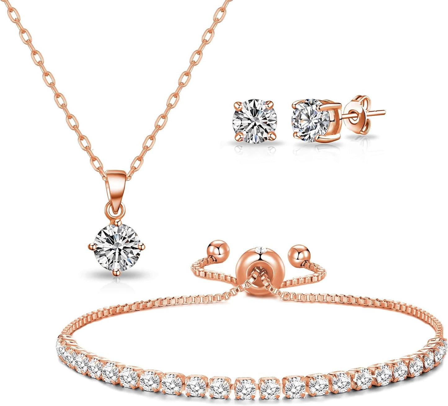 Rose Gold Plated Solitaire Friendship Set Created with Zircondia® Crystals