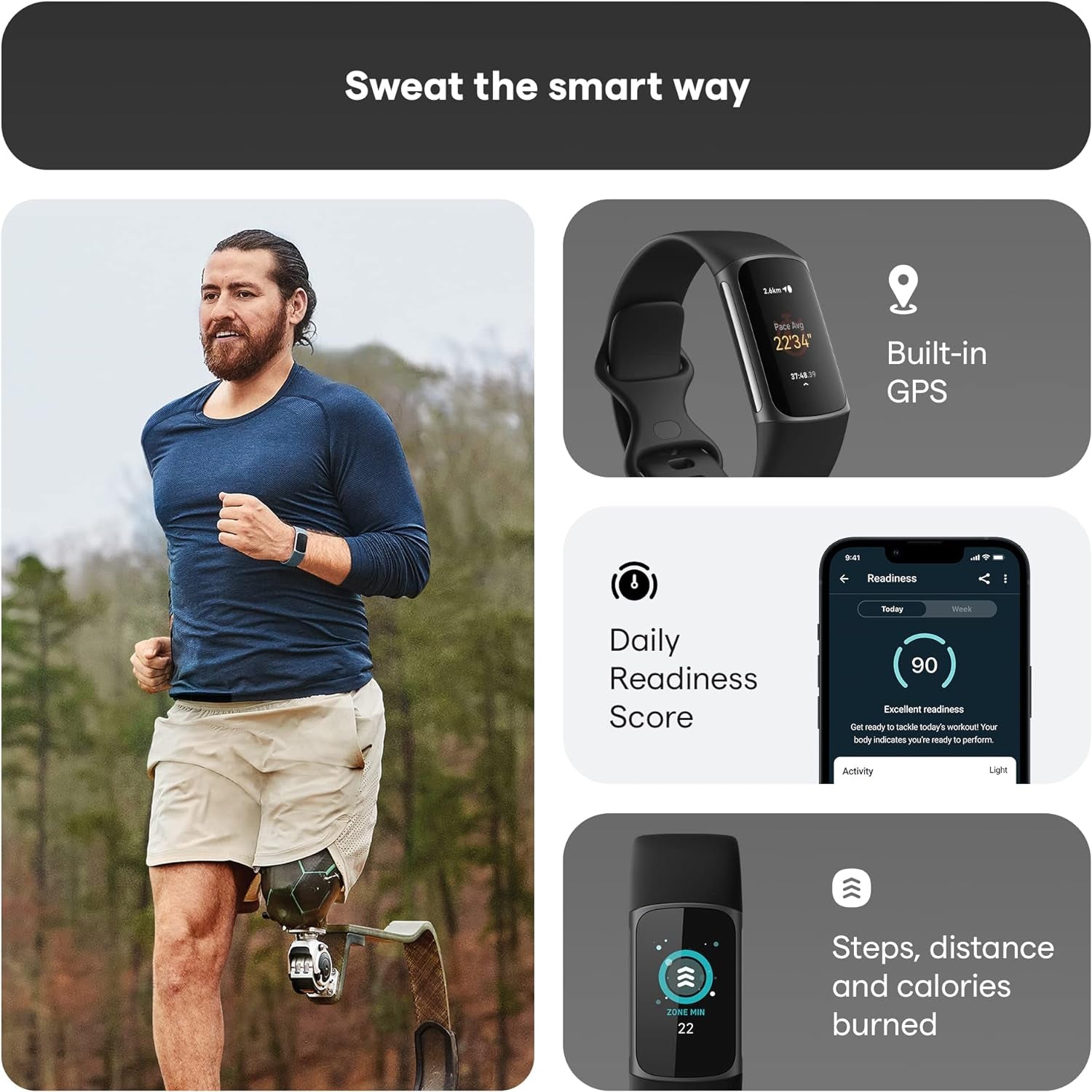 Charge 5 Activity Tracker with 6-Months Premium Membership Included, up to 7 Days Battery Life and Daily Readiness Score, Black / Graphite Stainless Steel