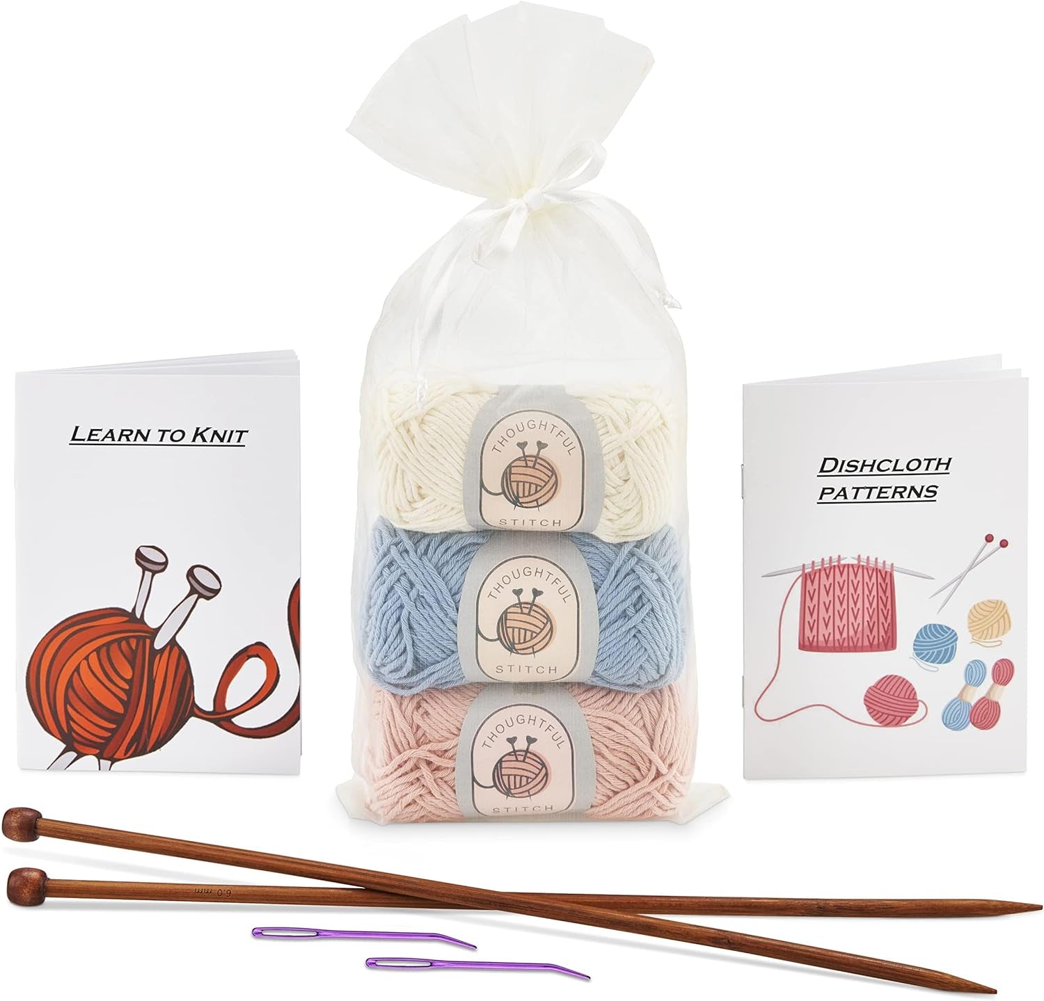 Knitting Kits for Beginners Adults – Knitting Needle Set - Make Your Own Dishcloth – Craft Kits for Adults – Includes Bamboo Knitting Needles and Yarn Needle – Fantastic Gift