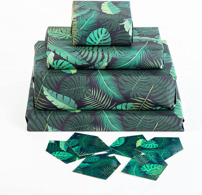 Birthday Wrapping Paper Sheets (X6) - Giftwrap for Girls - Women - Sustainable Wrap for Female Friends - Strong Eco Friendly - Recyclable - Green Leaves and Plants - by