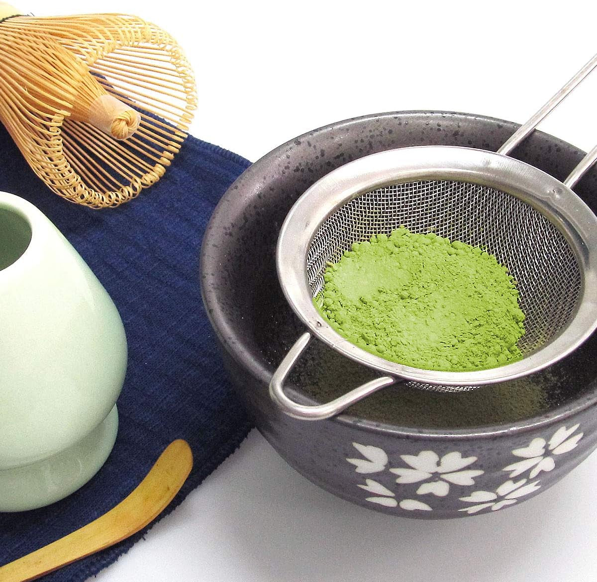 Japanese Matcha Tea Set, Matcha Whisk, Traditional Scoop, Matcha Bowl, Black Bamboo Tray, Ceramic Whisk Holder, Matcha Caddy, Handmade Matcha Ceremony Kit for Japanese Tea Ceremony (10Pcs)