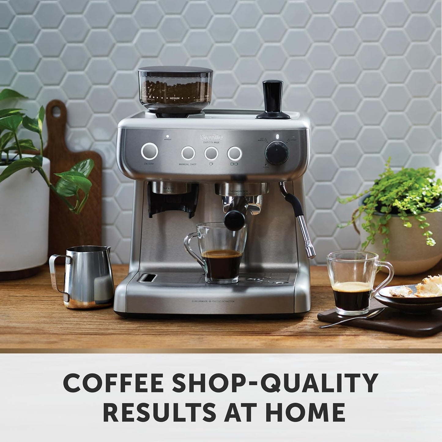 Barista Max Espresso Machine | Latte & Cappuccino Coffee Maker with Integrated Bean Grinder & Steam Wand | 2.8 L Water Tank | 15 Bar Italian Pump | Stainless Steel