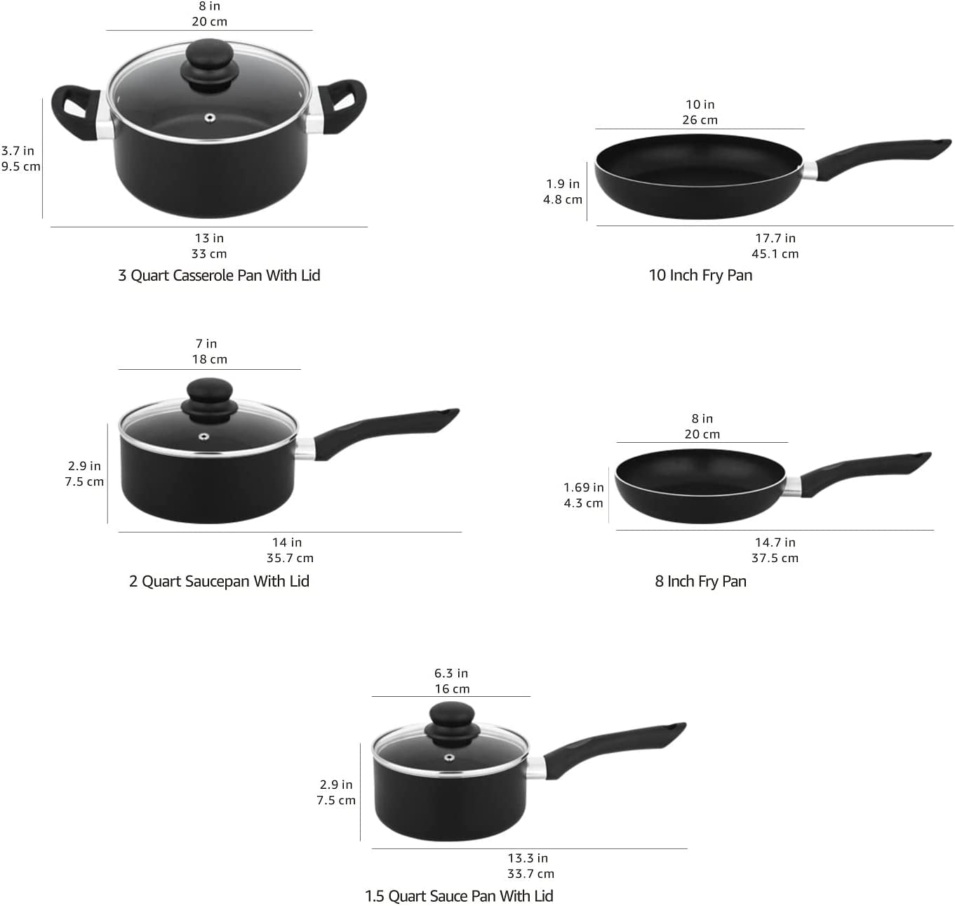 8-Piece Non-Stick Cookware Set, Black