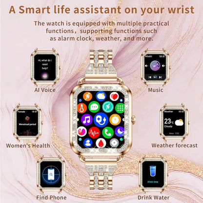 Smart Watches for Women Diamond,1.29"Amoledtouch Screen Ladies Waterproof Smart Watch with Heart Rate/Blood Pressure/Sleep Monitor,19 Sport Modes Womens Smart Watches for Android IOS