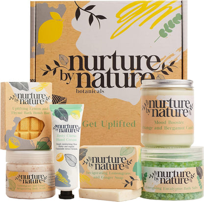 Nurture by Nature Relax & Uplift Pamper Gifts for Women - Organic Spa Gift Set Self Care Kit - Bath Salts, Bath Bombs - Birthday & Mothers Day Gift Set Women Bath & Beauty Gifts Sets for Women