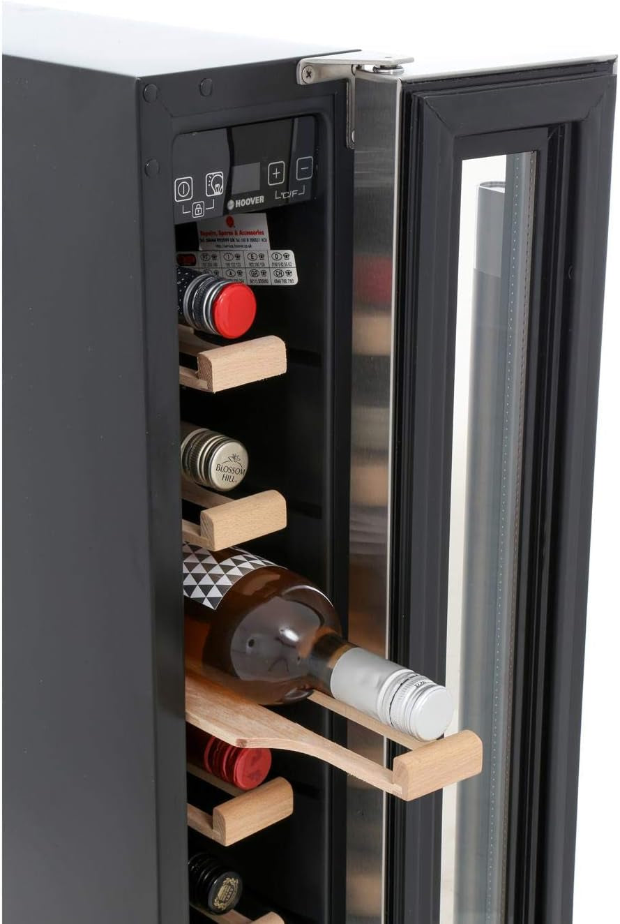 HWCB15UK Freestanding Wine Cooler, Single Zone Temperature, 7 Bottle Storage, 15Cm Wide, Black, 23 Liters