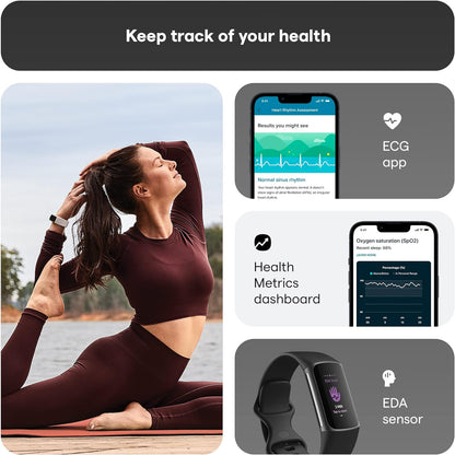 Charge 5 Activity Tracker with 6-Months Premium Membership Included, up to 7 Days Battery Life and Daily Readiness Score, Black / Graphite Stainless Steel