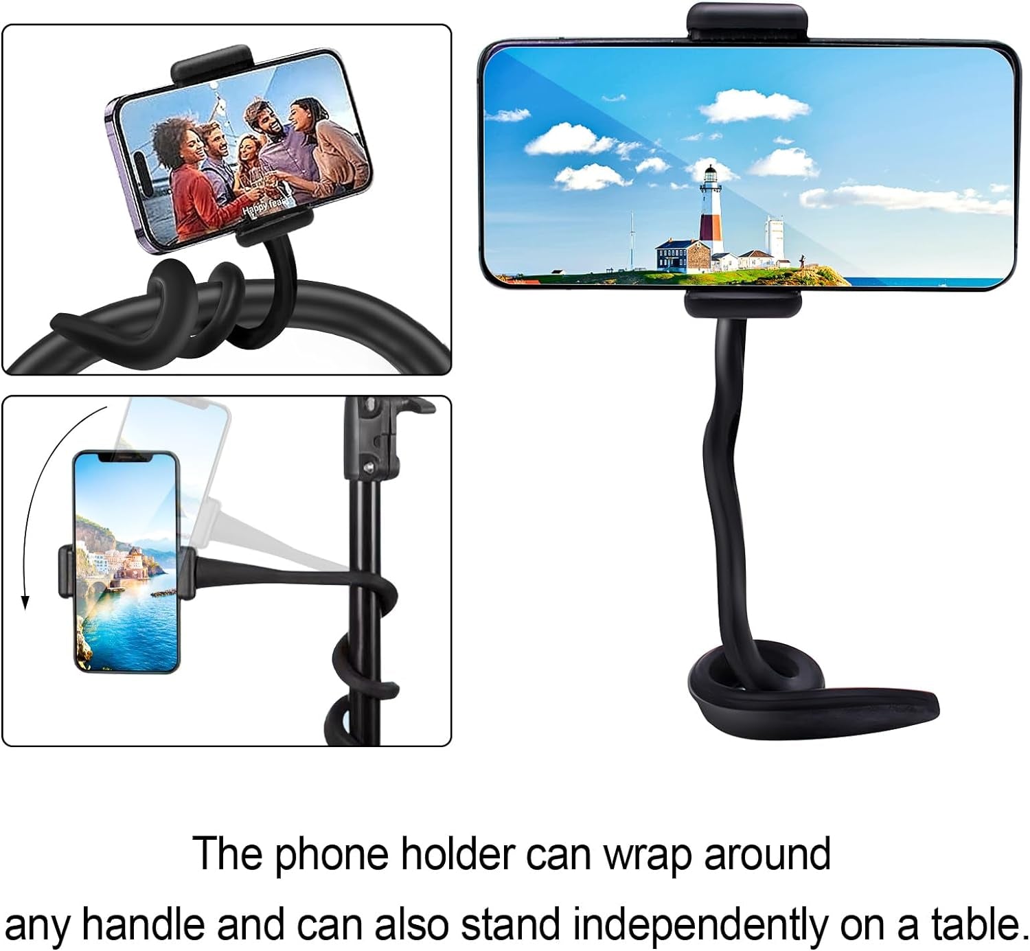 Pram Phone Holder Phone Holder for Pram Bike, Flexible Stroller Mobile Phone Holder Non Slip Phone Holder with Arm Grip Pram Mobile Phone Stand for Bike Baby Buggy Trolley Scooter Treadmill