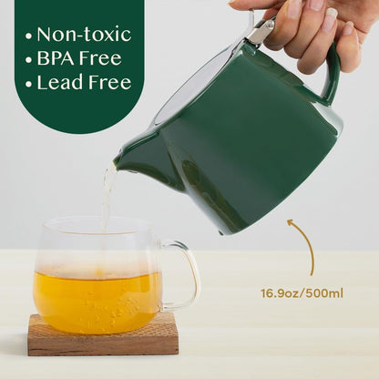 Porcelain Loose Leaf Teapot with Infuser, Strainer & Lid | Tea Pot for 2 People | Dark Green | Tea & Coffee Teapot, Tea Gift Sets - 500Ml/17 Oz