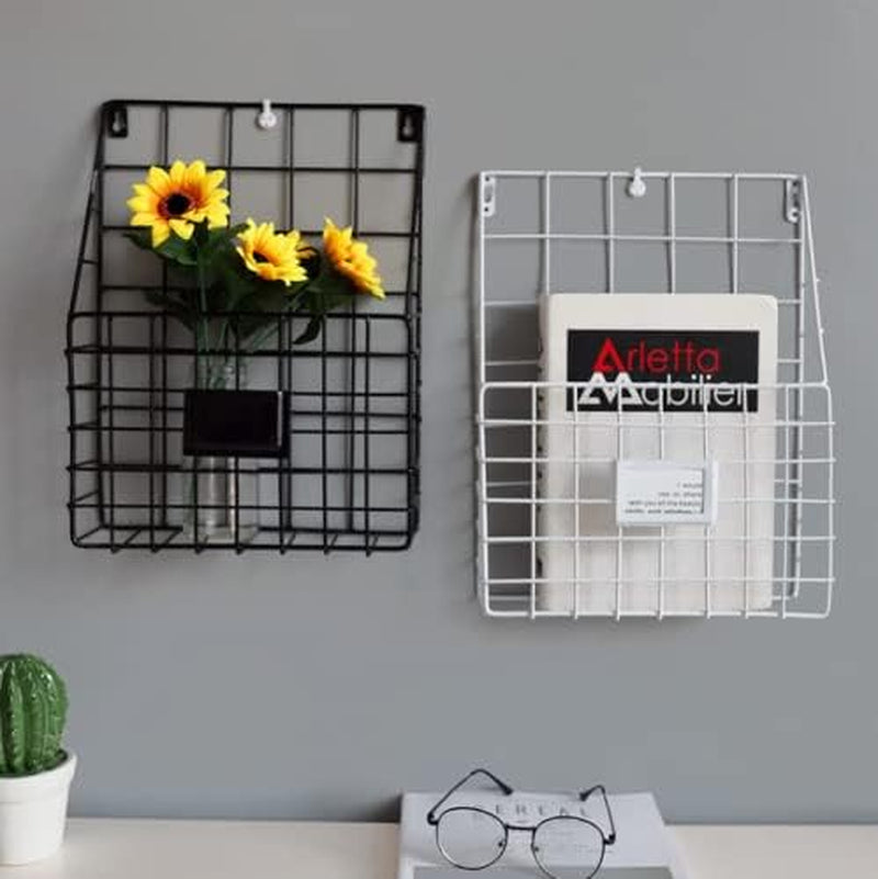 Wall-Mounted Magazine Rack 30 * 25 * 10CM Metal Magazine Newspaper Holder Rack File Simple Newspaper Basket,Magazine Rack for Door(Black)