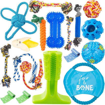 18 Pack Dog Chew Toys | Puppy Toys Dog Toys for Boredom | Indestructible Dog Toys with Rope Toys, Squeaky Toy | Dog Toy, Dog Teething Toys for Small & Medium Dogs | Dog