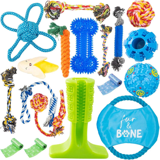 18 Pack Dog Chew Toys | Puppy Toys Dog Toys for Boredom | Indestructible Dog Toys with Rope Toys, Squeaky Toy | Dog Toy, Dog Teething Toys for Small & Medium Dogs | Dog