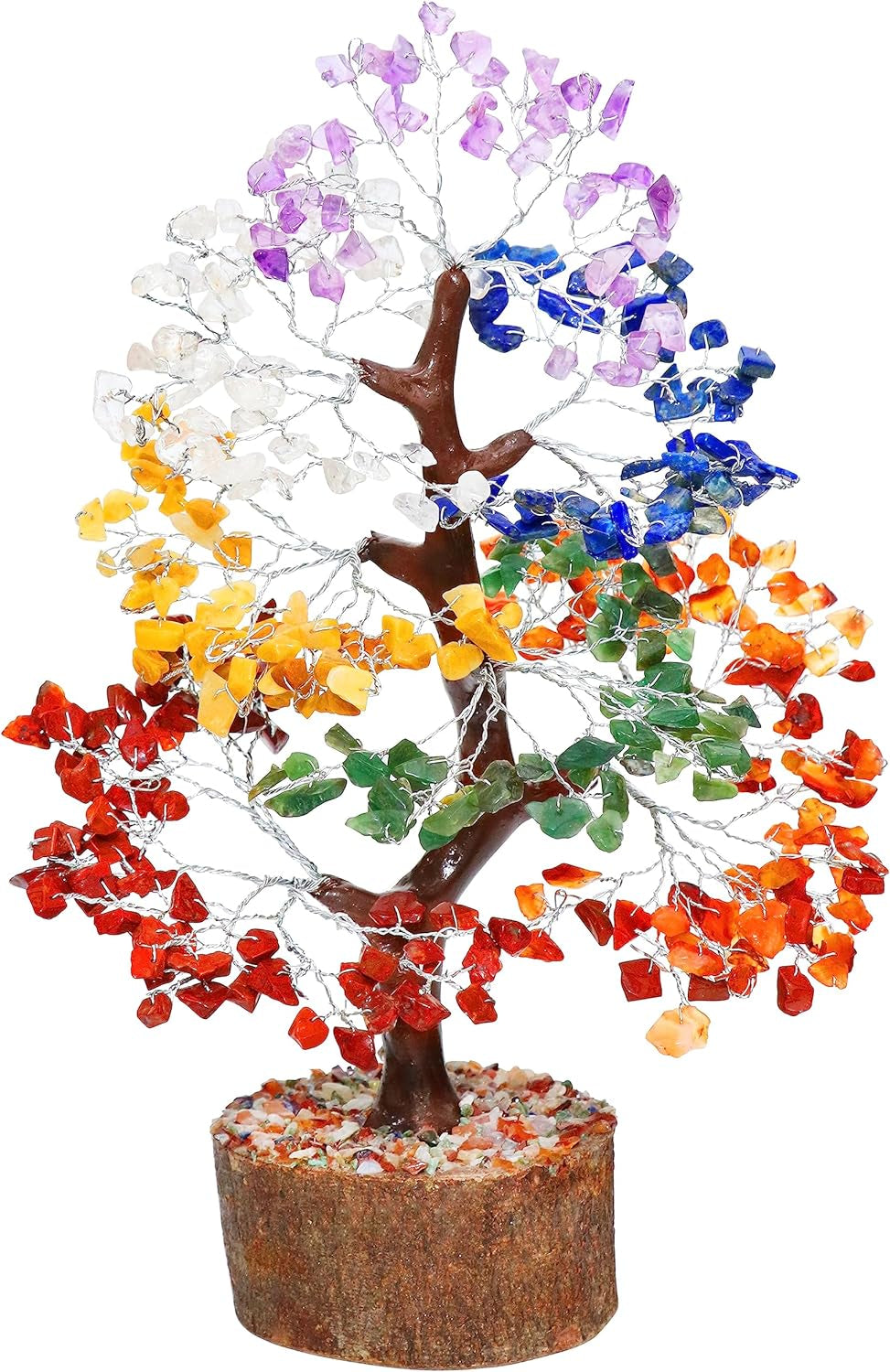 Seven Chakra Gemstone Tree Feng Shui Figurine Money Bonsai Good Luck Reiki Healing Crystals Balancing Decoration Ornament Sculpture Wealth Prosperity Table Room Decor Gift Size 10-12"