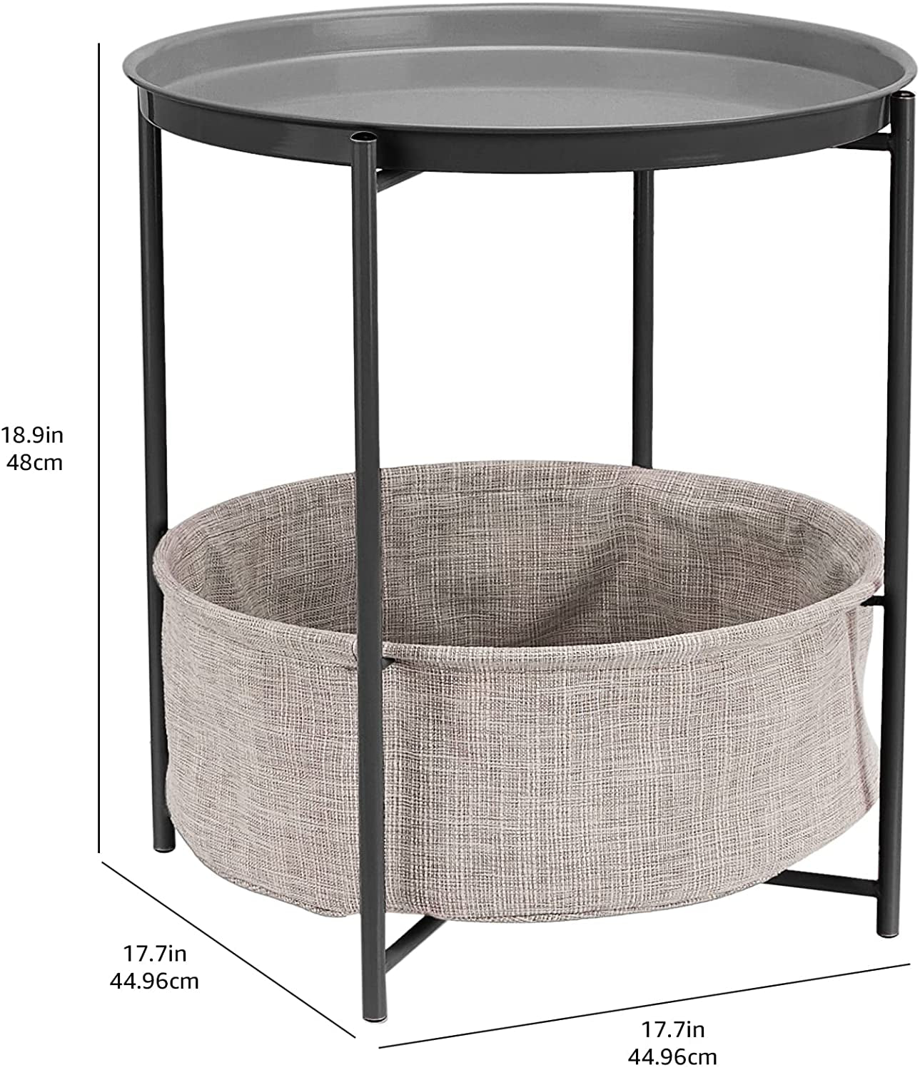 round Storage End Table, 17.7 in X 17.7 in X 18.9 In, Charcoal Gray, 44.958 Cm D X 44.96 Cm W X 48 Cm H