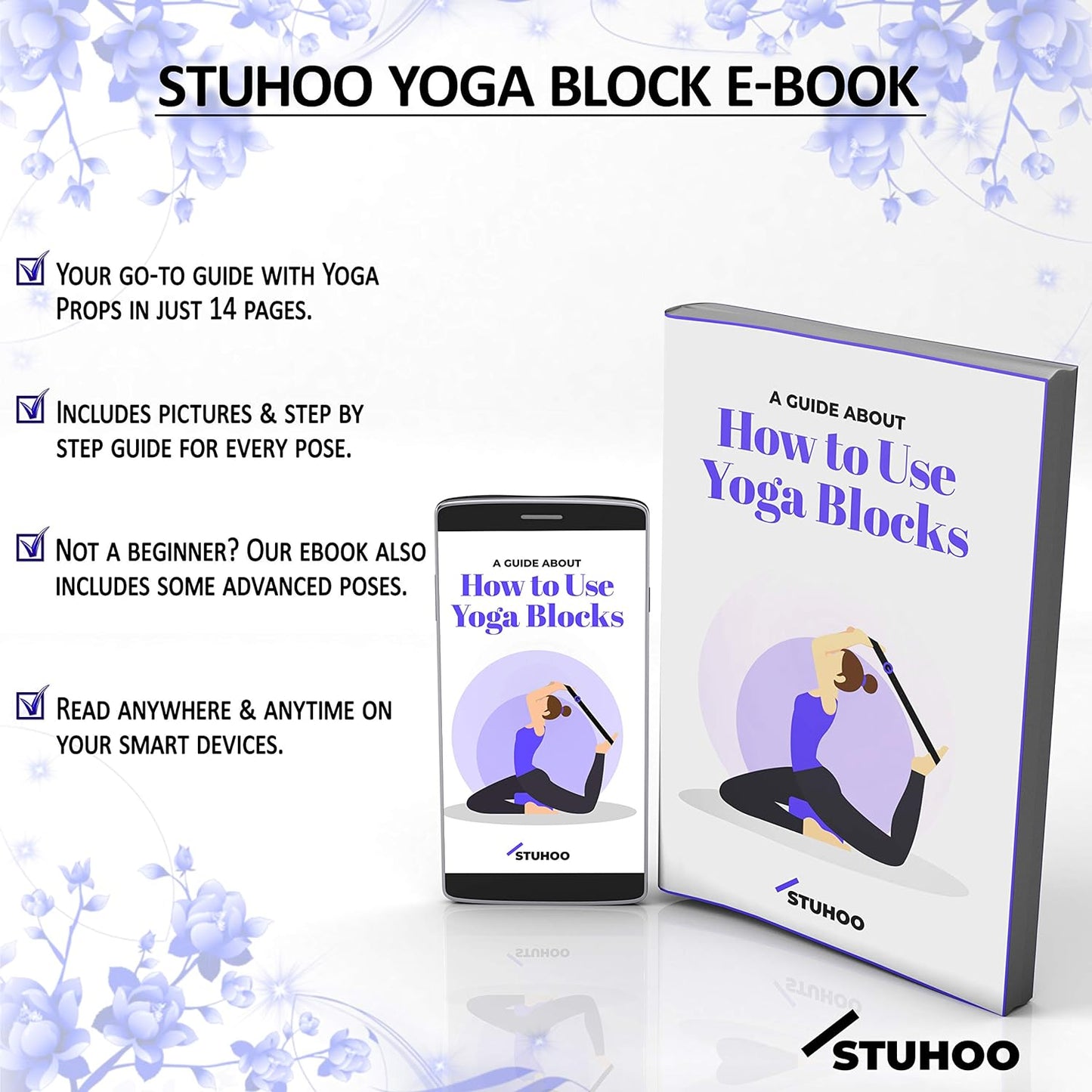 Yoga Block Set of 2 and Yoga Strap Includes Descriptive E-Book for Beginners Sturdy Yoga Brick & Lightweight Eva Foam Block Support Deepen Poses, Provides Strength & Stability for Pilates Practice