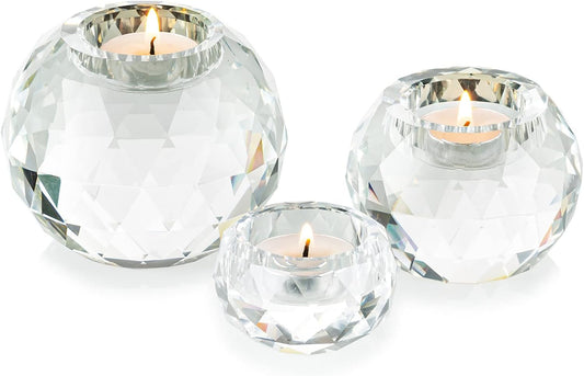 Crystal Ball Tea Light Candle Holder Set of 3, Clear Glass Votive Candle Stands for Home Living Room Dining Table Decor Party Centerpiece Wedding Gift Meditation