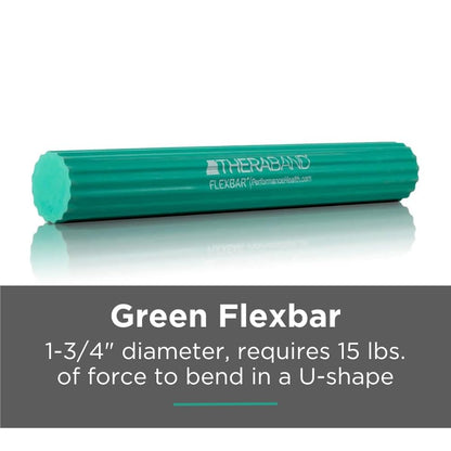 Resistance Flexbar for Men and Women, Strength, Grip and Elbow Training and Pain Relief, Home Gym Equipment, Intermedium Level, Green, Medium