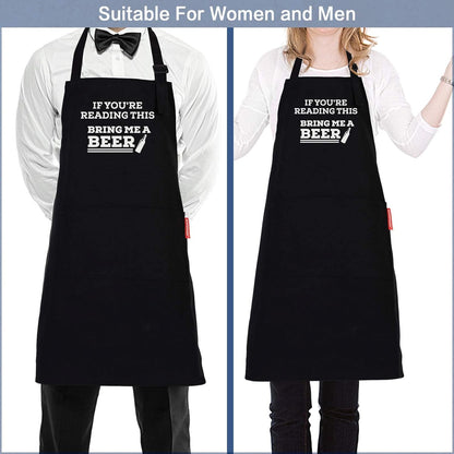 If You'Re Reading This Bring Me a Beer, Adjustable Barbecue Cotton Aprons for Men, Fathers Day Gifts for Dad Husband Boyfriend, Birthday Gifts for Men