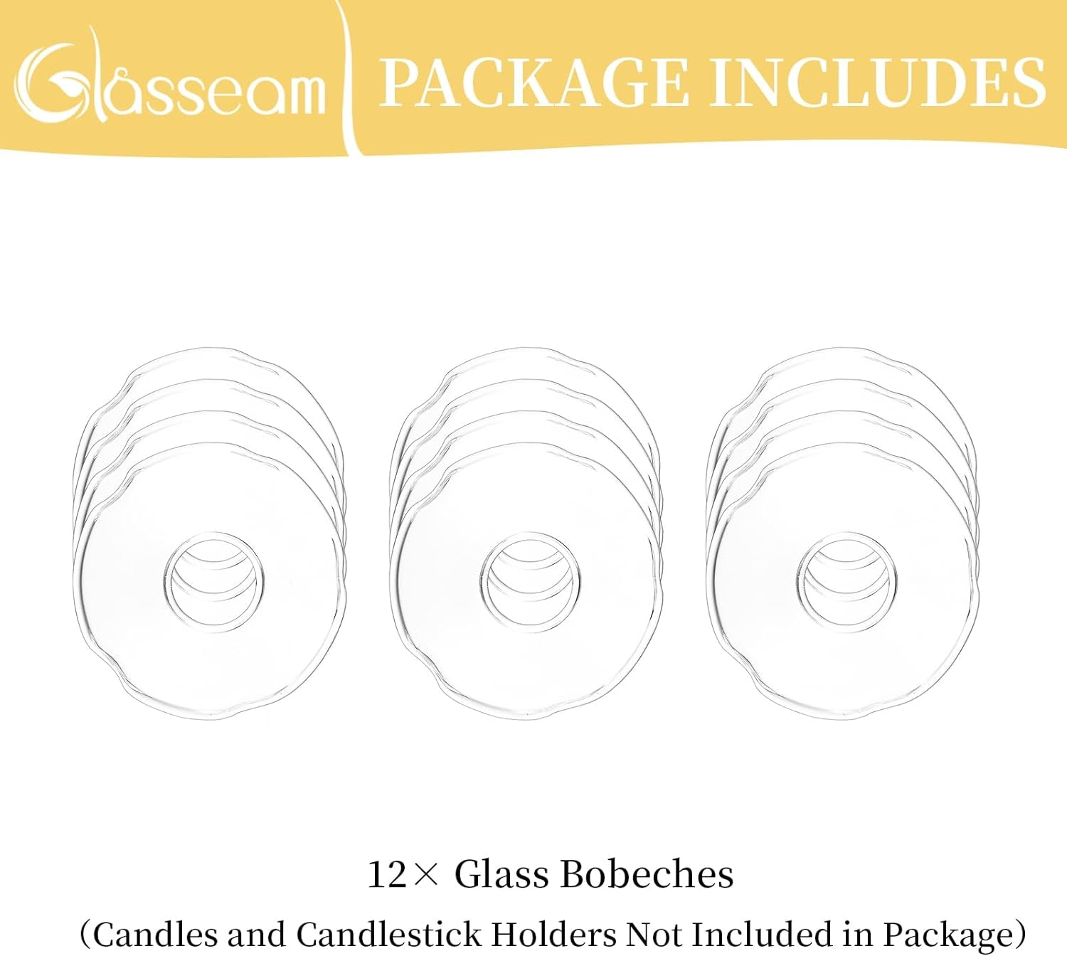 Bobeches of Candles & Holders, Clear Candle Drip Catcher for Glass Candle Stick Holder Set of 12, Unique Candle Ring for Candelabra Candle Holder, Bobeche Candle Holders for Living Room