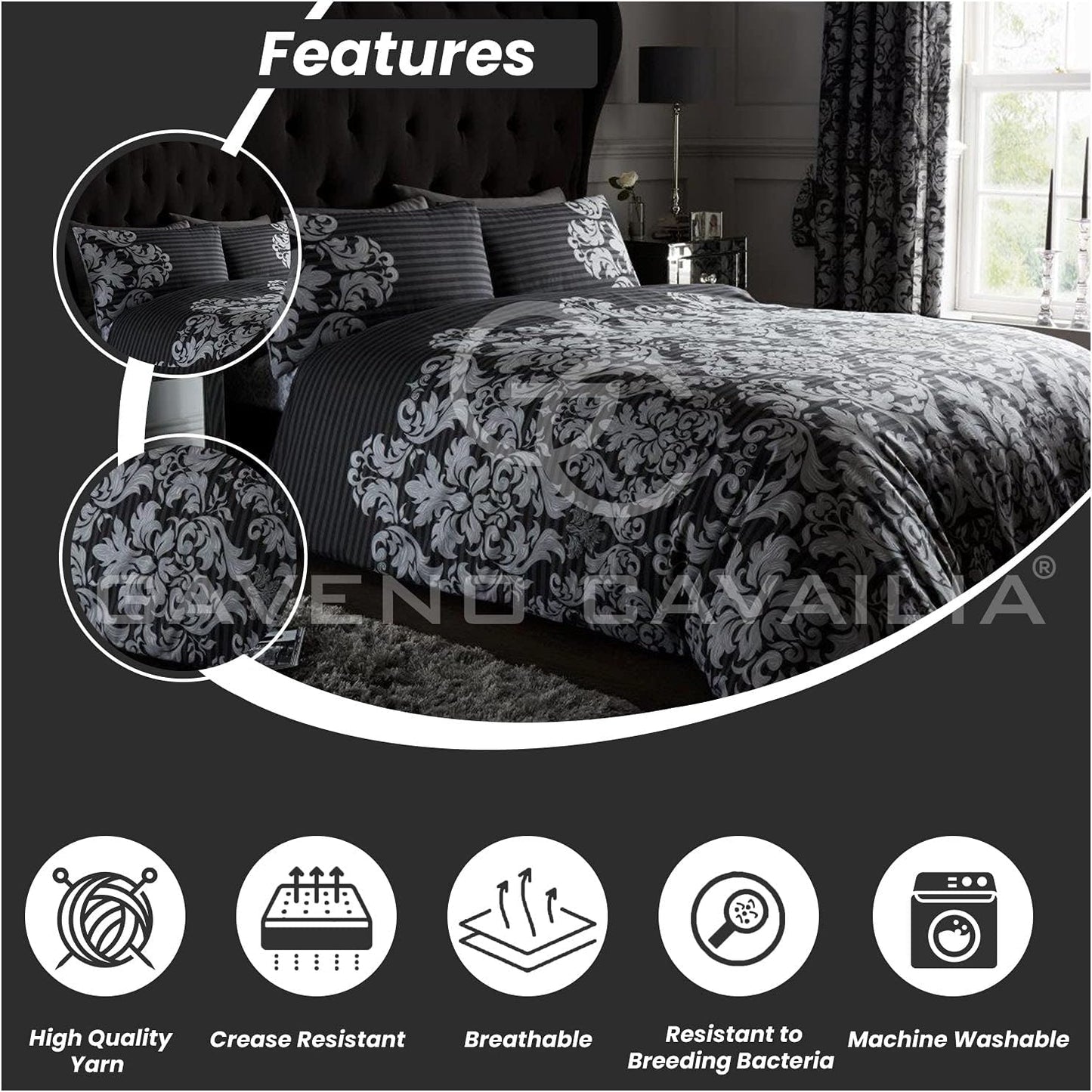 Paisley Duvet Cover King Size - Reversible Bedding & Linen - Ultra Soft Bed Cover with Pillow Cases - Black