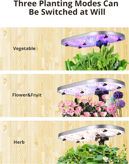 12 Pods Hydroponics Growing System Smart Indoor Garden Planter with 5L Water Tank, Herb Garden with 30W LED Grow Lights, 30 Inches Height Adjustable, Automatic Timer