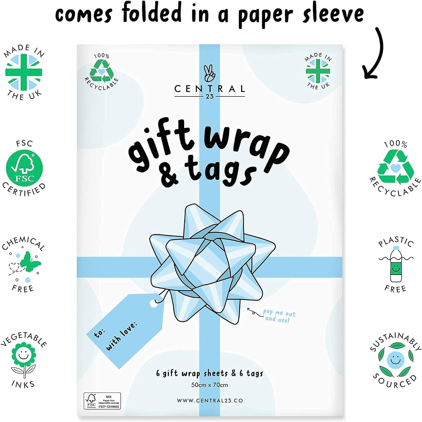 Birthday Wrapping Paper Sheets (X6) - Giftwrap for Girls - Women - Sustainable Wrap for Female Friends - Strong Eco Friendly - Recyclable - Green Leaves and Plants - by