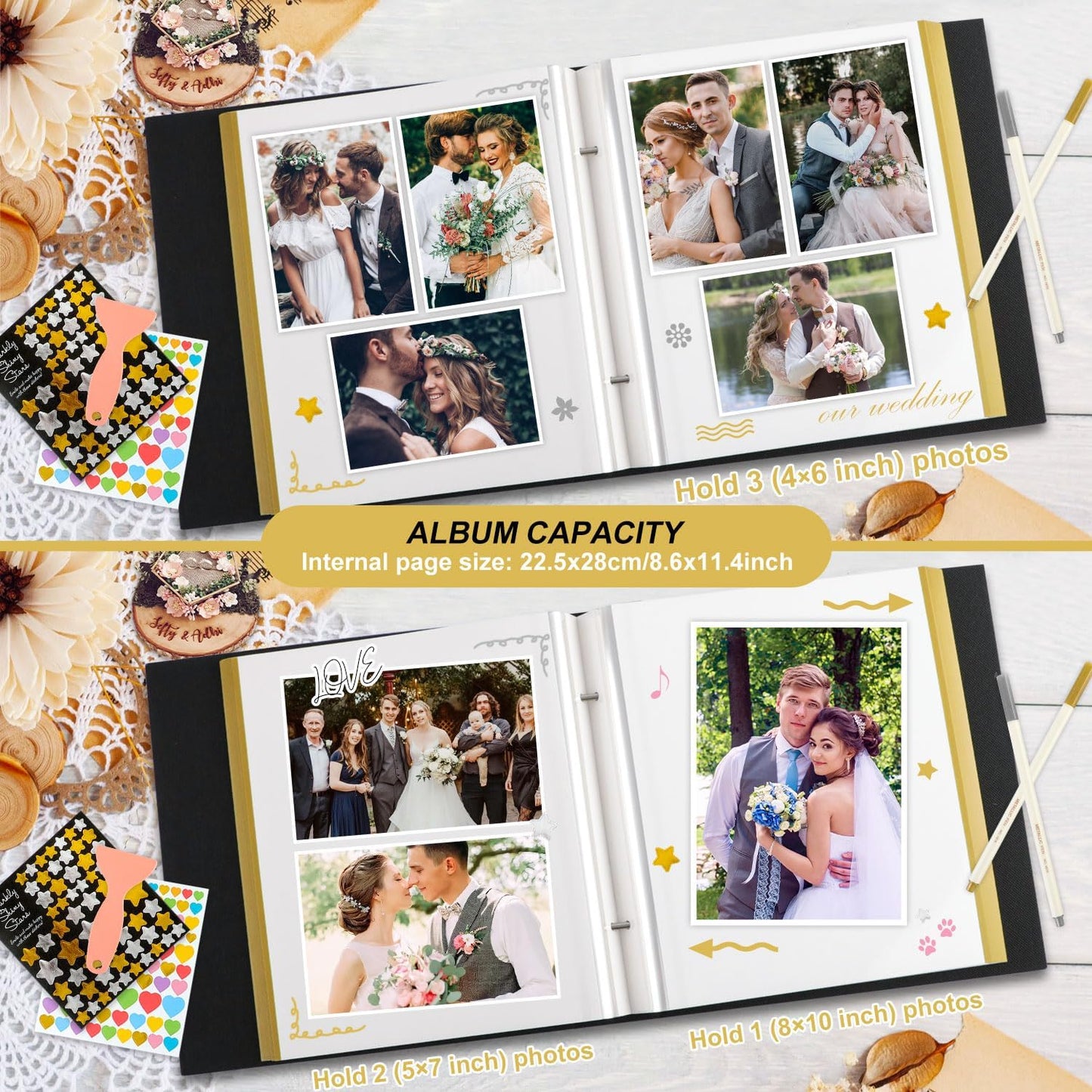 Wedding Self Adhesive Photo Album Scrapbook 40 Pages, Linen Photos Albums DIY Sticky Magnetic Pages Holds 6X4 7X5 A5 Picture for Wedding (Small, 20 Sheets, White)