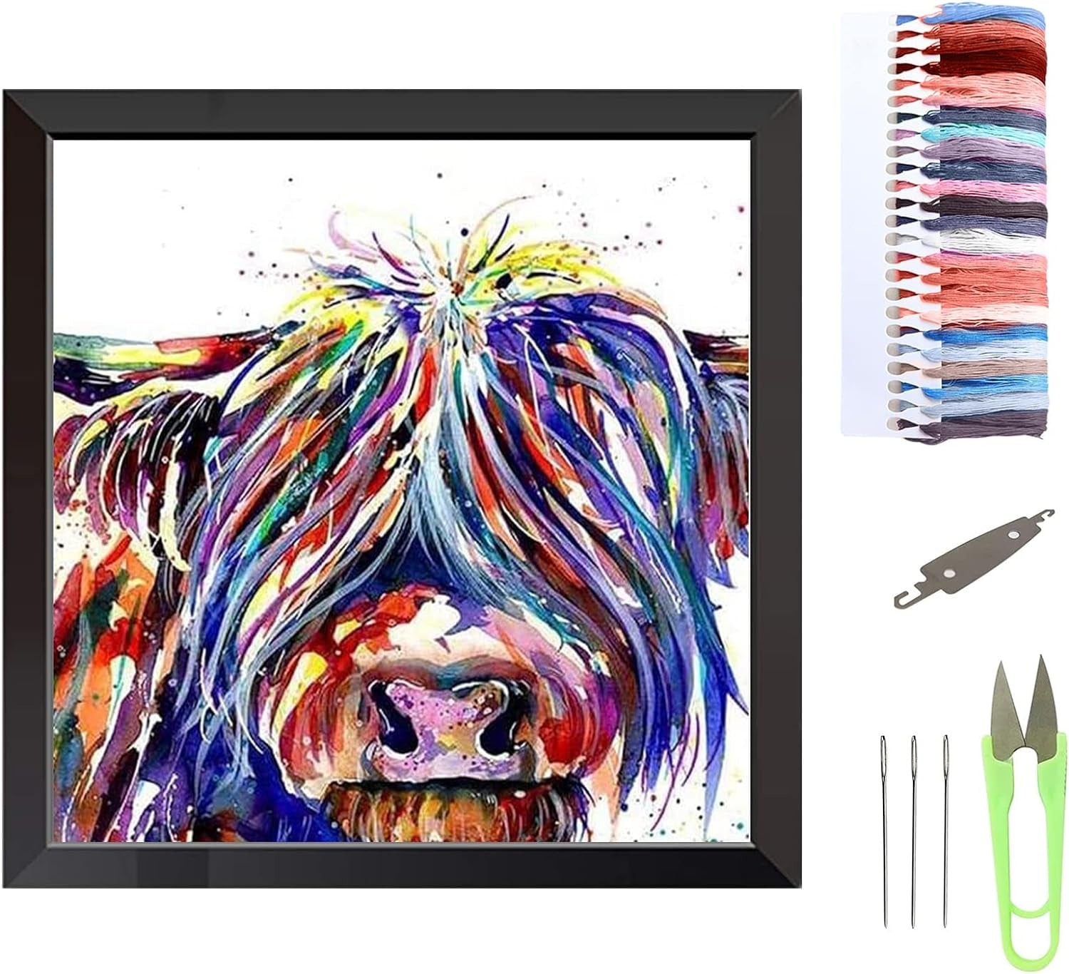 Embroidery Cross Stitch Kits for Beginners Adults, Pre-Printed Stamped Cute Bear Embroidery Kits 11CT Needlework Kit DIY Artwork for Adults Kids Girls Home Wall (Cow, 30X30Cm)