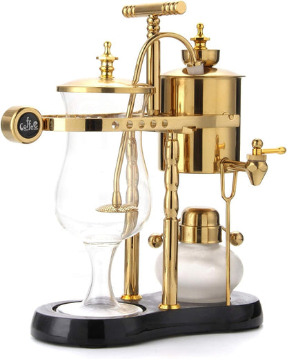 Belgian/Belgium Family Balance Siphon/Syphon Coffee Maker. Elegant Double Ridged Fulcrum with Tee Handle (Classic Gold)