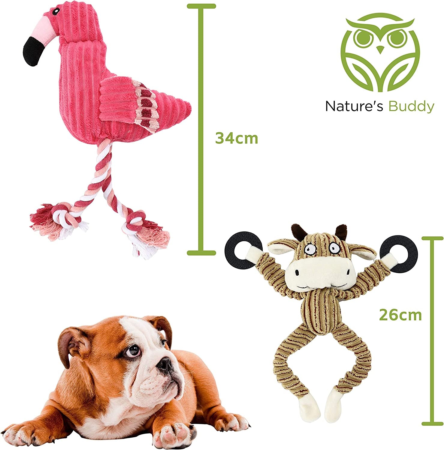 Nature’S Buddy Plush Dog Toys - Squeaky, Cuddly Soft Chew Bundle - 5 Pack Set - Durable, Interactive Toys for Puppy and Small Dogs - Variety with 3 No Stuffing Animals