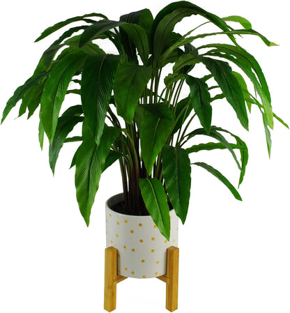 Ceramic Indoor Cachepot Planters, 23.5Cm Gold Dot with Stand