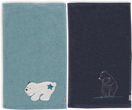 Baby Unisex Towel Children GOTS Double Pack Children'S Hand Towels Polar Bear 30 X 50 Cm - Bath Towel Dark Turquoise