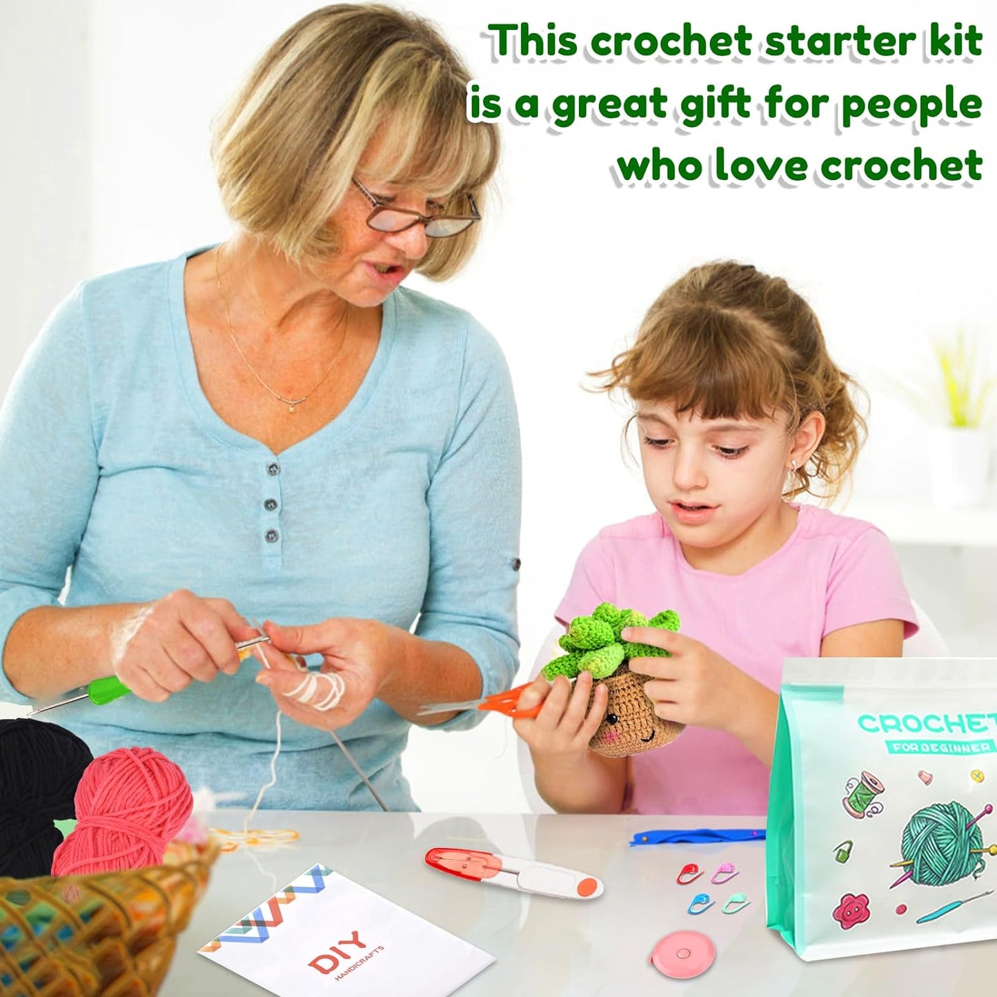 4PCS Crochet Kit for Beginners Adults, Beginners Crochet Kit, Crochet Plant Kit, Crochet Kits for Kids and Adults with Step-By-Step Video Tutorials, Learn to Crochet Starter Kit for Beginners