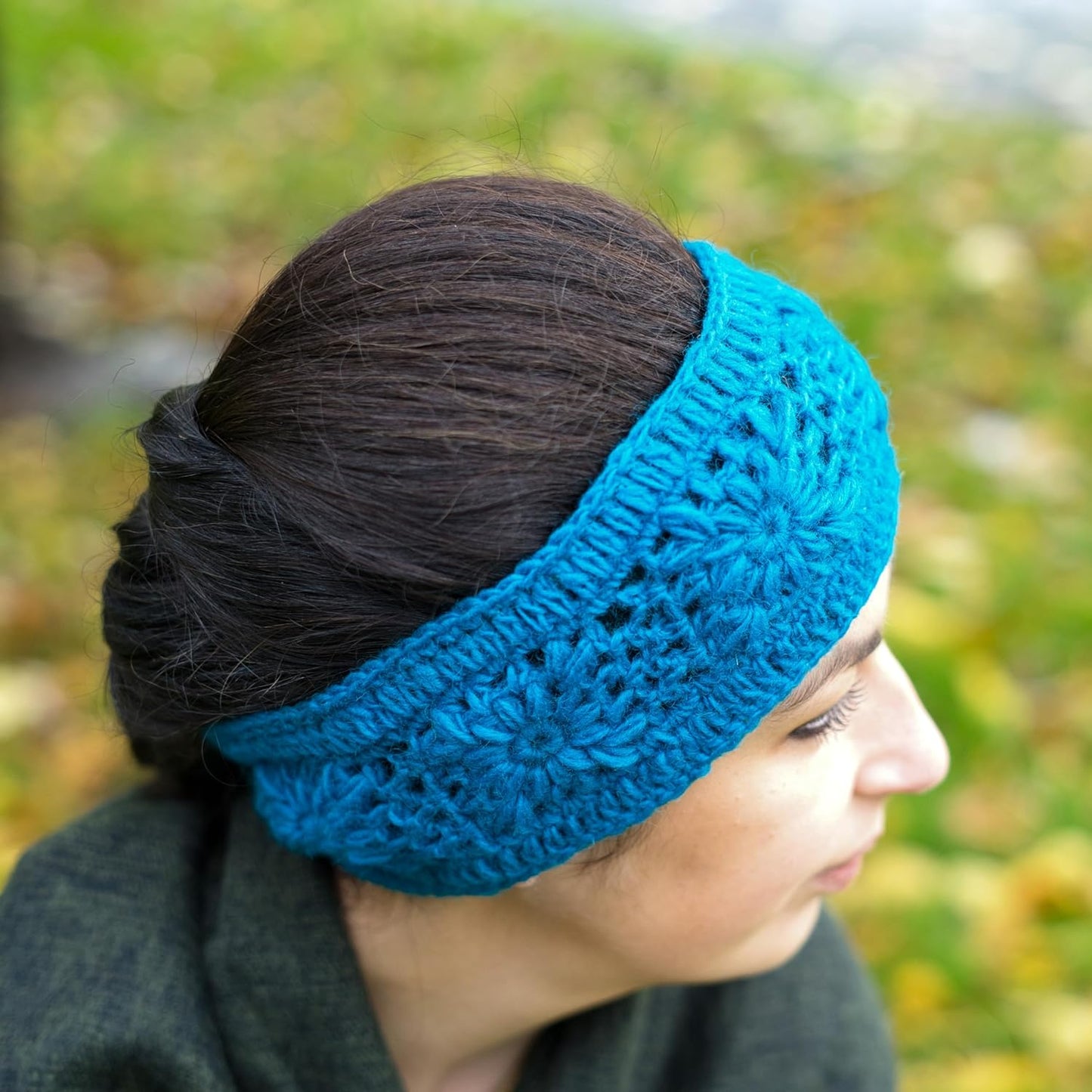 Women'S Knitted Headband, Winter Cosy Ear Warmer, Double Layered Wool Fleece Handmade Headband, Made in Nepal (Greenish Blue)