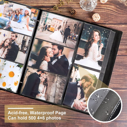 Wedding Photo Album 6X4, Leather Picture Album Holds 500 Landscape and Portrait 10X15Cm Photos White