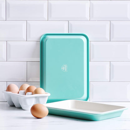 Healthy Ceramic Non-Stick 2-Piece Baking Tray Set, 33 Cm X 23 Cm Pfas-Free, Turquoise