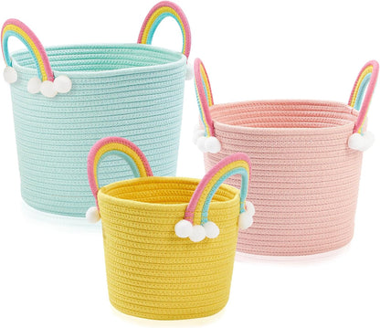 3 Pcs Small Storage Baskets, Woven Baskets, Hamper Baskets for Gifts Empty, Kids Storage Basket, Toy Basket, Rope Basket with Handle