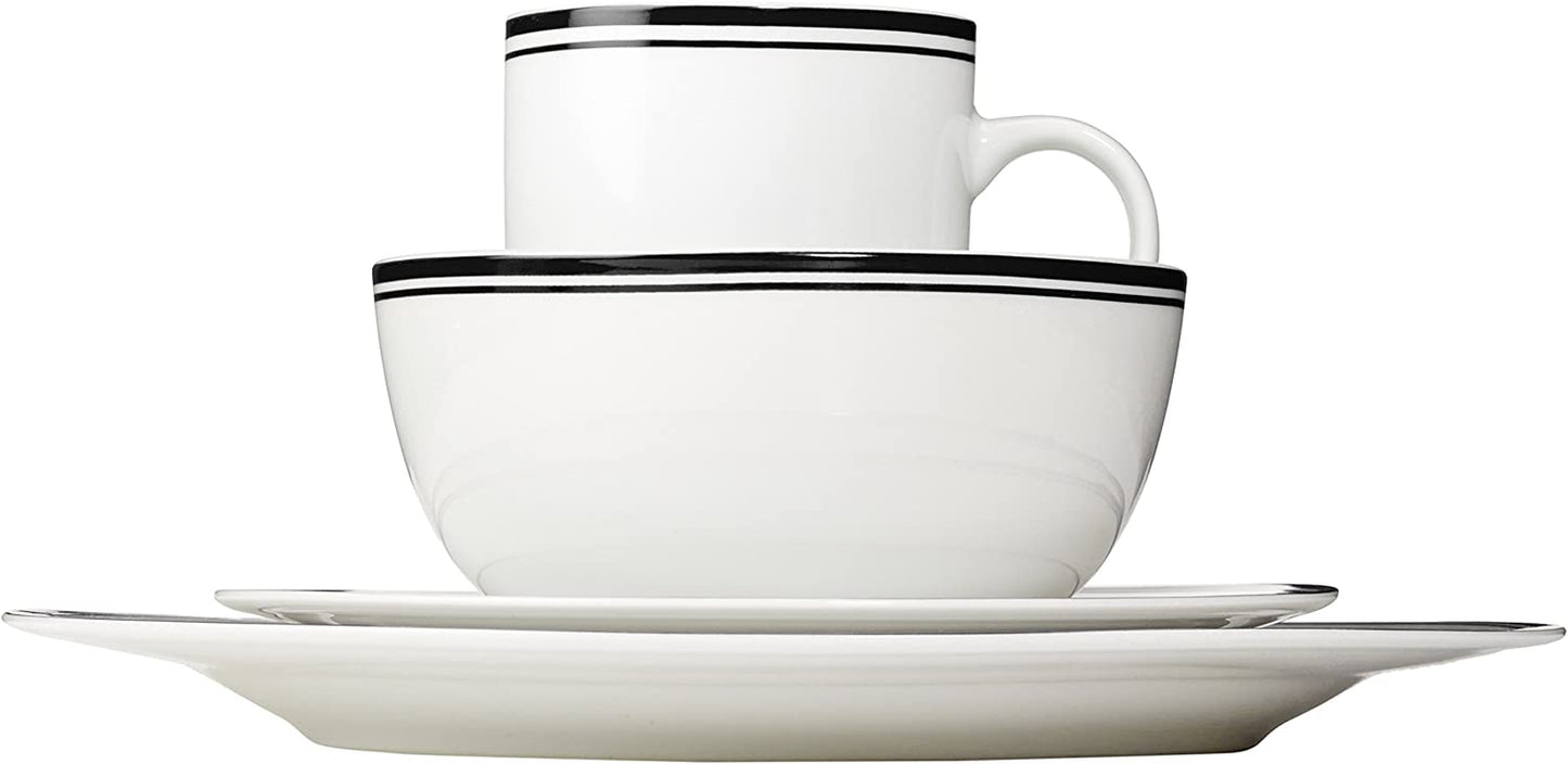 Cafe Stripe Dinnerware Set with 16-Pieces - Black